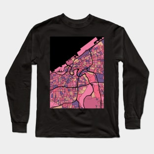 Cleveland Map Pattern in Purple & Pink Long Sleeve T-Shirt